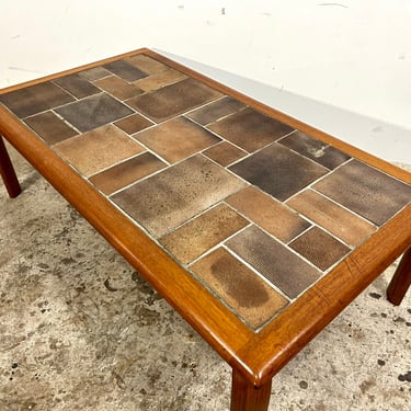 Vintage Scandinavian Bent Teak Coffee Table With Tile Top 