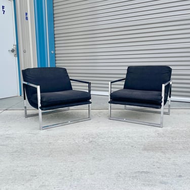 1970s Vintage Chrome "Scoop" Lounge Chairs Styled After Milo Baughman - a Pair 
