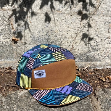 Handmade Pastel Patchwork Print 6 Panel Hat, Triangle Front Baseball Cap, Camp Hat, Snap Back Hat, Geometric Design Cap, gift for them 