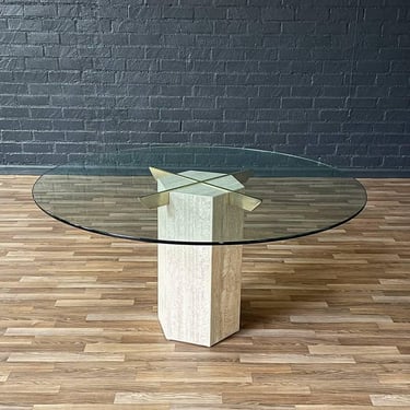 Mid-Century Post Modern Travertine Stone & Brass Dining Table by Artedi, c.1970’s 