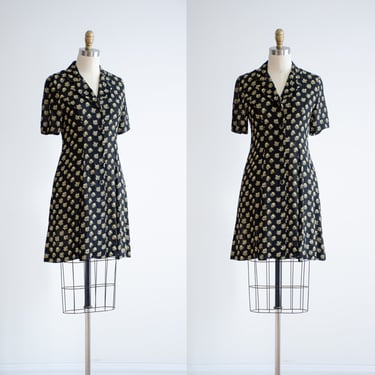 black mini dress 90s y2k vintage Jones New York yellow floral short sleeve summer dress 