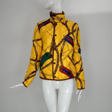 Ralph Lauren Quilted Down Leather Trimmed Equestrienne Theme Jacket Medium