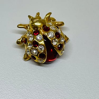 Gold and Red Ladybug Rhinestone Brooch