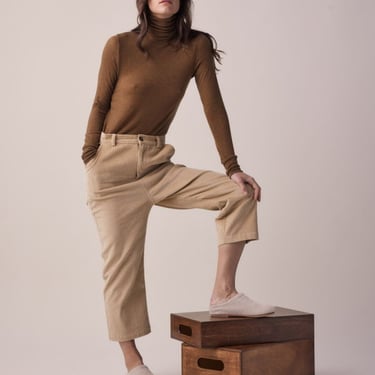 Amente Cropped Corduroy Baggy Pants - Dark Beige