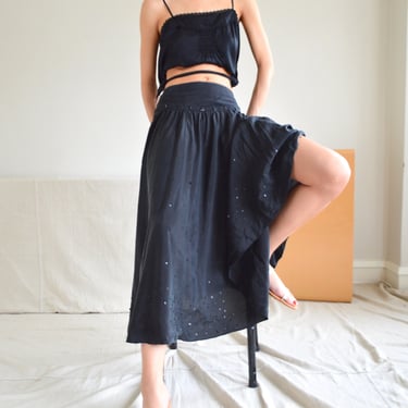 silk sequin dropwaist full ankle length skirt laura ashely / 34" waist 