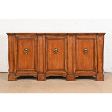 Baker Furniture French Regency Louis XVI Carved Cherry Wood Sideboard Credenza or Bar Cabinet, Circa 1960s