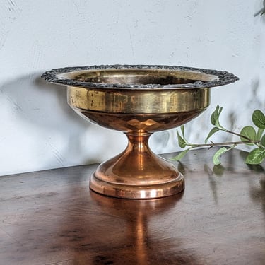 Antique Copper and Brass Pedestal Bowl Serving Dish 