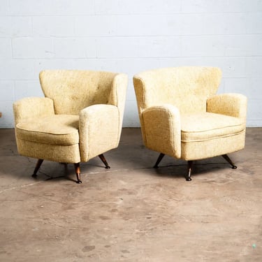 Mid Century Modern Lounge Chair Set Swivel White Nubby Pair 2 Danish Vintage Two