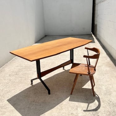 Lacquered Wood and Trestle Metal Base Dining Table