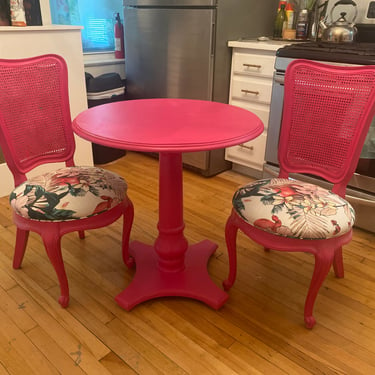 Pink French Provincial Kitchen Table with 2 Chairs 