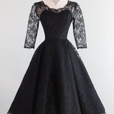 Iconic 1950's Black Chantilly Lace Cocktail Dress Couture / Small