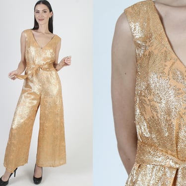 Lucie Ann Beverly Hills, Gold Metallic Jumpsuit, Womens Designer Playsuit, With Matching Belt 