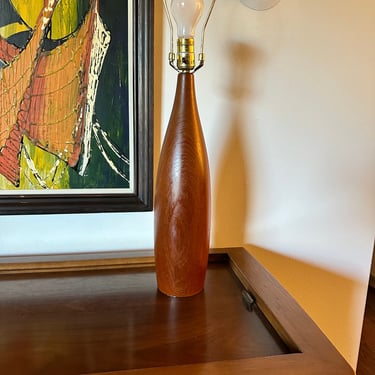 Mid-Century Danish Tall Turned Teak Lamp 