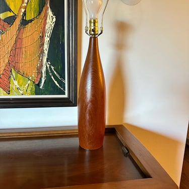 Mid-Century Danish Tall Turned Teak Lamp 