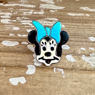 MINNIE MOUSE Large Zuni Toons Ring | Silver Jet Turquoise Spiny Oyster & Mother of Pearl Inlay Ring | Native American Zunitoons, Size 8, 9 