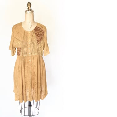 90s cotton mustard colored dress 