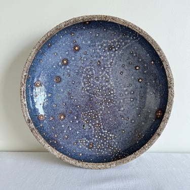 Midcentury Modern Danish 14" Decorative Ceramic Bowl, "Stella Polaris" Star Galaxy Constellation, Vintage Rustic Art Pottery 