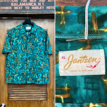 Vintage 1950’s -Deadstock- “Jantzen” Atomic Modernist Cotton Rockabilly Shirt, Size L, Never Worn, 50’s Vintage Clothing 