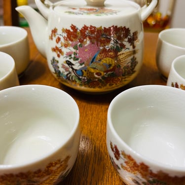 Mid Century Tea Set Japanese Flowers and Birds 