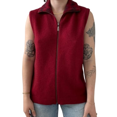 Native World Womens Possum Merino Wool Blend Red Full Zip Sweater Vest Sz XL 