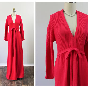 Vintage 1960s 70's Neon Sexy Hot Pink Knit Maxi Dress Designer Jay Kobrin for Maisonette // US 6 8 10 Medium 