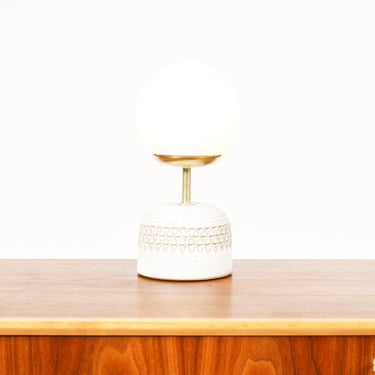 Ceramic Stoneware Studio Pottery Table Lamp — Globe shade — Small Delta Pattern — White Glaze — L21 