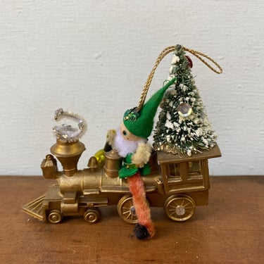 Vintage Santa On Train Christmas Ornament, Train Conductor Santa Claus , Kitschy, MCM 