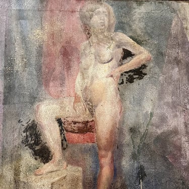 1920s Art Deco Painting of Nude Woman - Fire Reclamation - Found Art - Early 1900s Portrait - Antique Artwork - Mystery Artist - As Is 