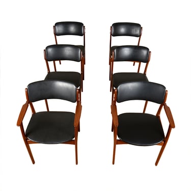 Set of 6 (2 Arm + 4 Side) Danish Teak Dining Arm + Side Chairs by Erik Buch