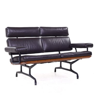 Eames for Herman Miller Model ES108 Mid Century Leather and Walnut Two-Seat Sofa - mcm 