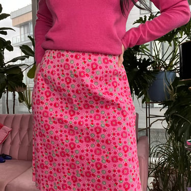 Pink floral knee length skirt