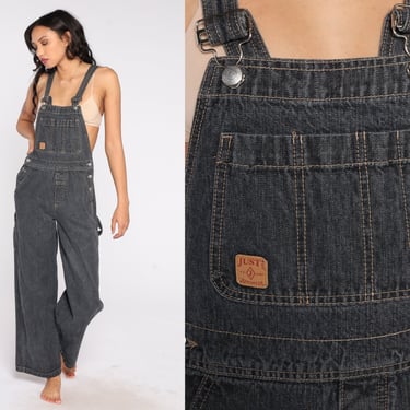 90s Denim Overalls Bib Overall Pants Dark Grey Jean Dungarees Retro Hipster Normcore 1990s Vintage Basic Grunge Streetwear Jumpsuit Small S 