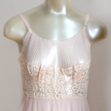 1960s Sheer Pink Nighty with Lace - Michelene Nightgown 