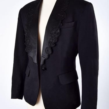 KENZO France Black Wool Blazer Jacket Fitted Designer Vintage Formal Evening Jacket, size 36, 1990's Kenzo City 