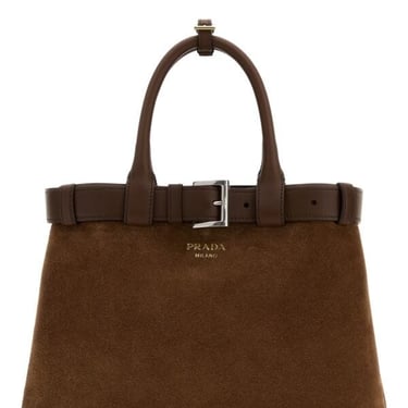 Prada Woman Brown Suede Prada Buckle Medium Handbag