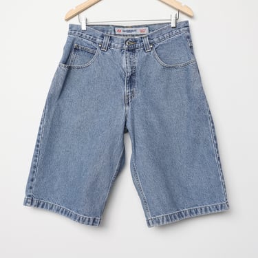 vintage 90s y2k BLUE jean SHORTS size 34 waist -- 14 inch inseam 