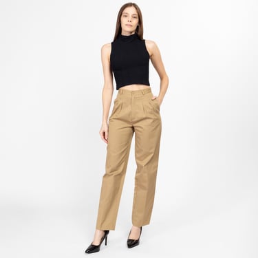 XS 80s Oscar De La Renta Khaki High Waisted Trousers 25