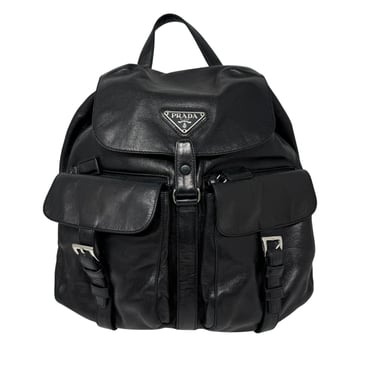 Prada Black Leather Logo Backpack