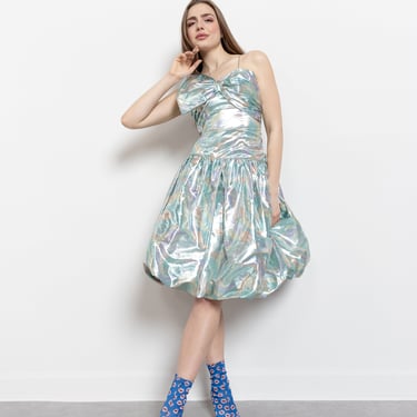 METALLIC POOFY PROM Dress Bow 80's Shimmery Rainbow Pastel Easter Vintage / Medium 