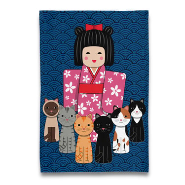 Japanese Cat Lady Tea Towel