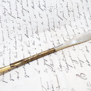 Antique Dip Pen with Nib, NICHR TIP 5 XX, Mother of Pearl Letter Opener Handle Vintage Office 