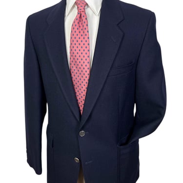 Vintage 1980s YVES SAINT LAURENT Wool Hopsack Navy Blazer ~ size 36 ~ jacket / sport coat ~ Brass Buttons 
