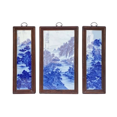 Set of 3 Chinese Porcelain Blue White Mountain Scenery Wall Panel cs7247E 
