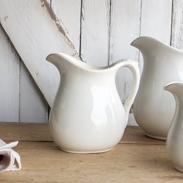 Anfora Ironstone Pitcher Antique White Modern Farmhouse Display Flowers Handle Clean Lines Made in Portugal 