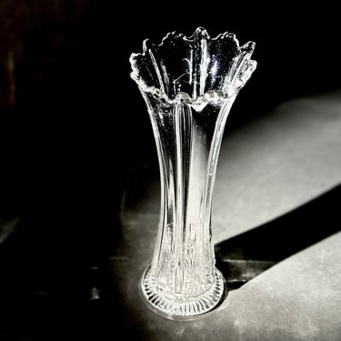 Vintage Manganese UV Reactive Depression Glass Swung Bud Vase - Crystal MCM Collectible 