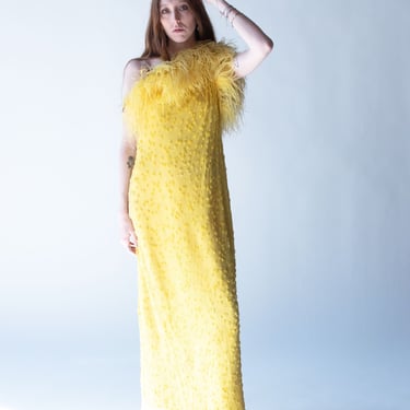 1970s Feather Trim Chiffon Dress 