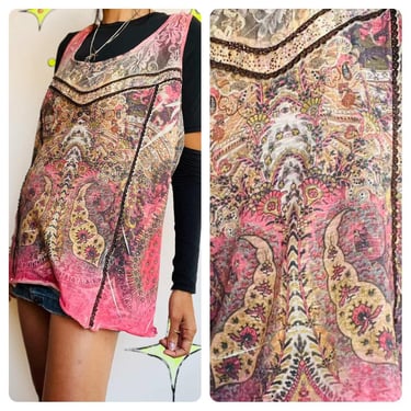 Y2K Tattoo Print McBling Embellished Tank Indie Sleaze Lace Fairy Grunge Top XL 