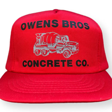 Vintage 80s Owens Bros Concrete Co. 100% Polyester Graphic SnapBack Trucker Hat Cap 