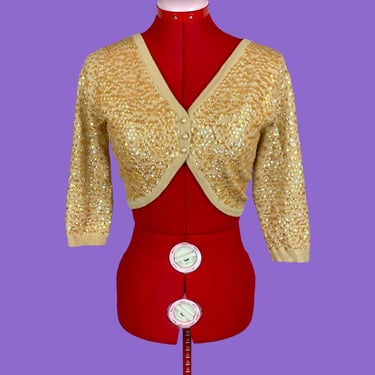 Vintage Y2K Sequined Knit Bolero Cardigan Top 2000s Gift 