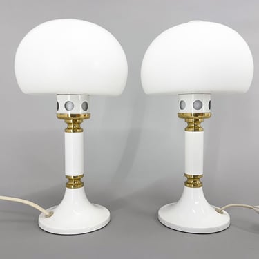 Pair of Mid-century Opaline Glass & Brass Table Lamps by Drukov, Czechoslovakia 